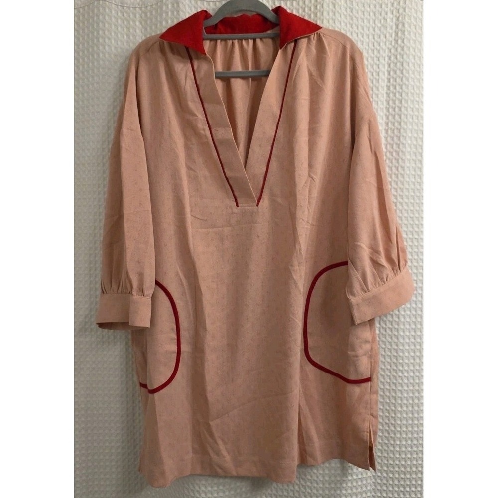 NEW Women Pink Beach Bathing Suit Coverup Large 3/4 Sleeves With Pockets